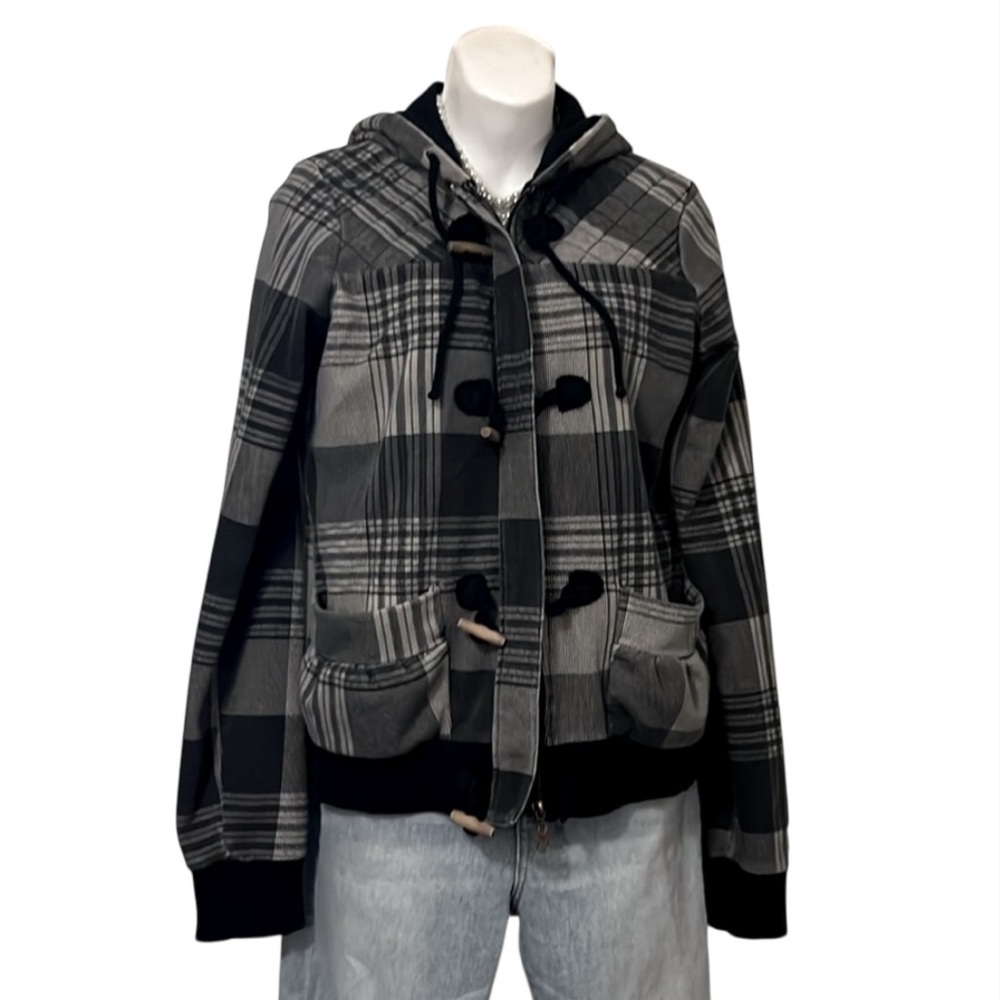 Vintage Billabong Plaid Stretchy Bomber Hoodie Skater Lightweight Jacket Sz L